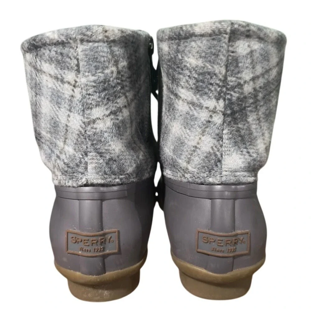 Sperry Saltwater Duck Boots Grey Plaid Wool Blend Waterproof Size‎ 7